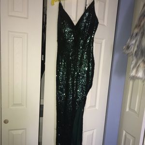 Green long slit dress wedding prom